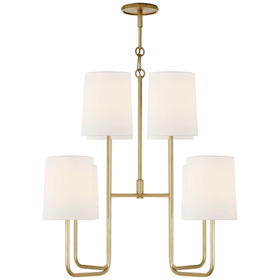 Go Lightly Medium Chandelier in Gilded with Linen Shades