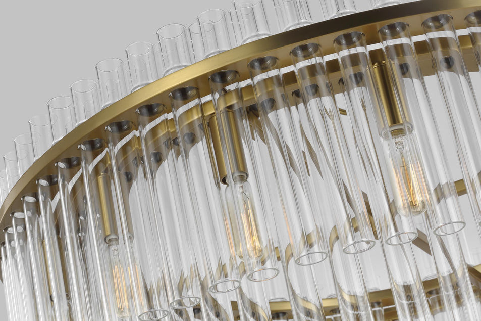 Beckett Large Chandelier in Burnished Brass with Clear Glass
