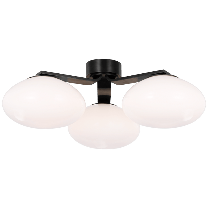Marisol XL Triple Flush Mount in Gun Metal with White Glass
