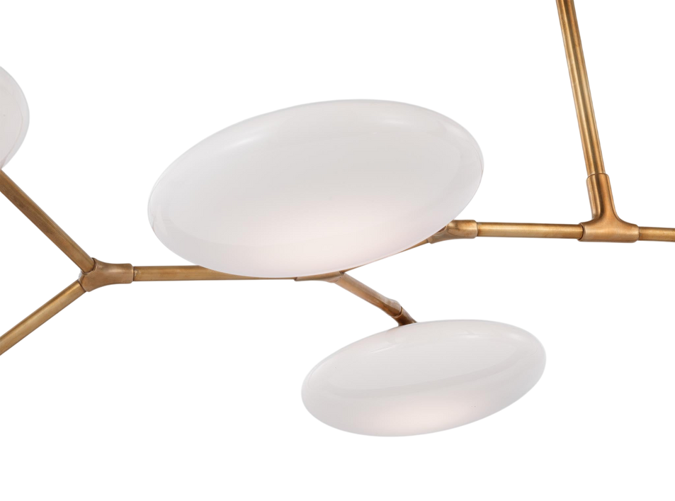 Brindille XL Articulating Linear Chandelier in Soft Brass with White Glass