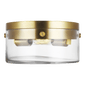 Garrett Medium Flush Mount in Burnished Brass with Clear Glass