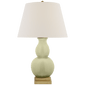 Gourd Form Small Table Lamp in Celadon Crackle with Linen Shade