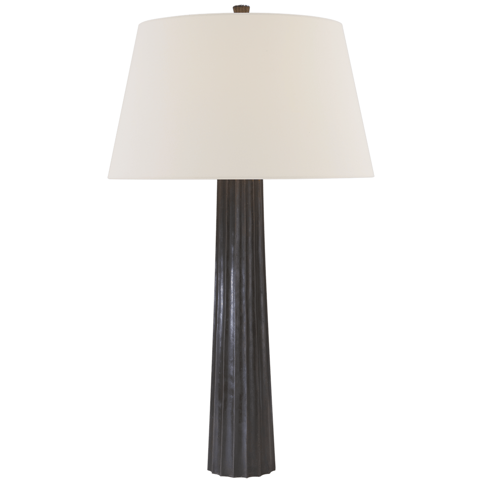 Fluted Spire Large Table Lamp in Aged Iron with Linen Shade