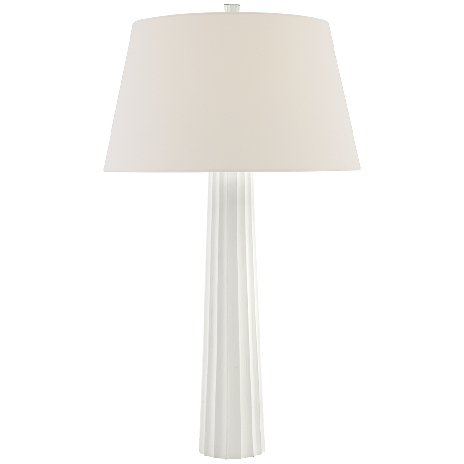 Fluted Spire Large Table Lamp in Plaster White with Linen Shade
