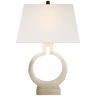 Ring Form Small Table Lamp in Alabaster with Linen Shade