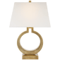 Ring Form Large Table Lamp in Antique-Burnished Brass with Linen Shade