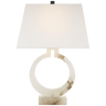 Ring Form Large Table Lamp in Alabaster with Linen Shade