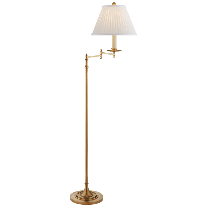 Dorchester Swing Arm Floor Lamp in Antique-Burnished Brass with Silk Shade