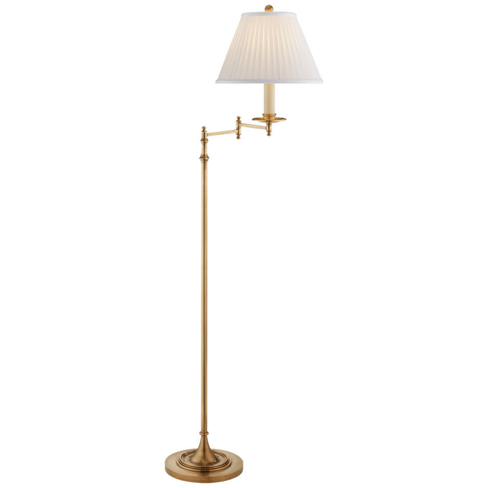 Dorchester Swing Arm Floor Lamp in Antique-Burnished Brass with Silk Shade