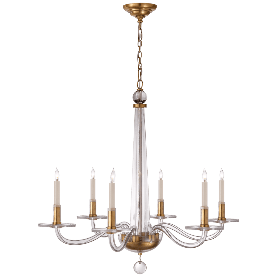 Bernardo Medium Chandelier Antique-Burnished Brass and Clear Glass