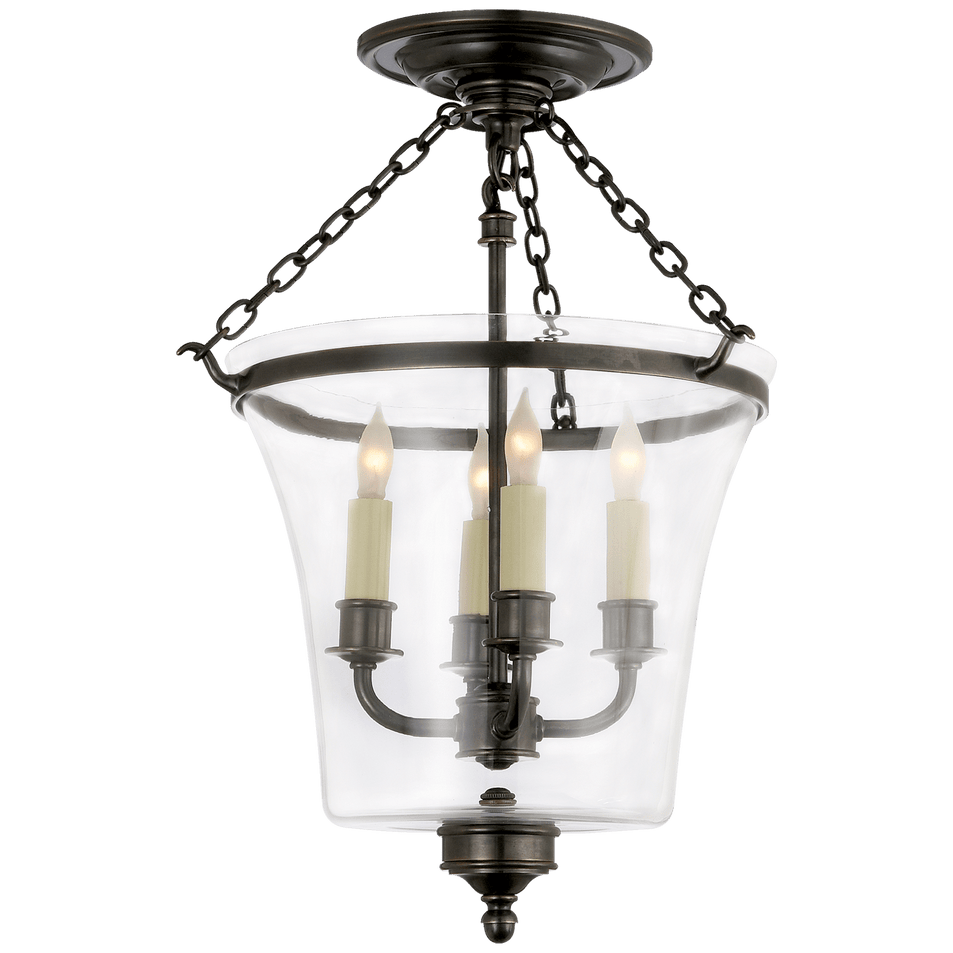 Sussex Semi-Flush Bell Jar Lantern in Bronze
