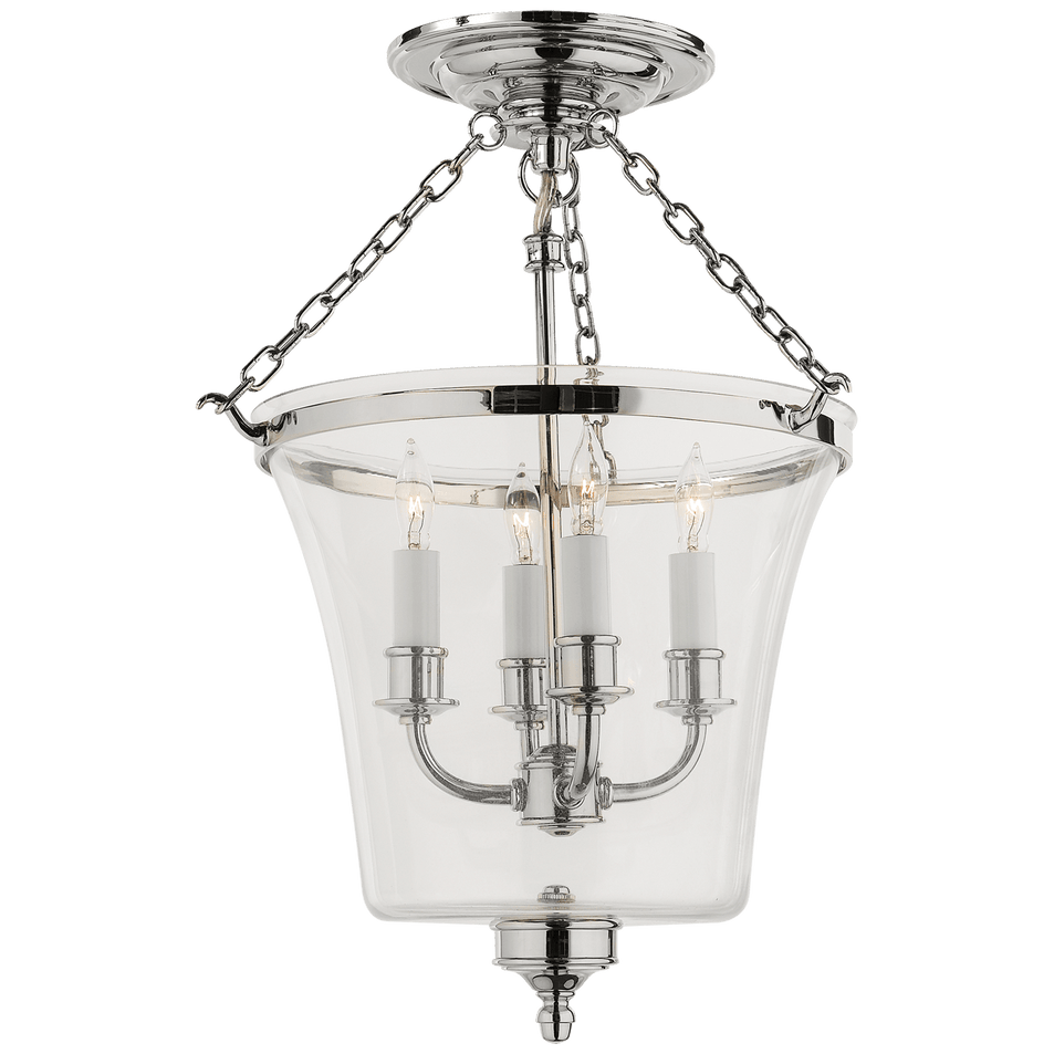 Sussex Semi-Flush Bell Jar Lantern in Polished Nickel