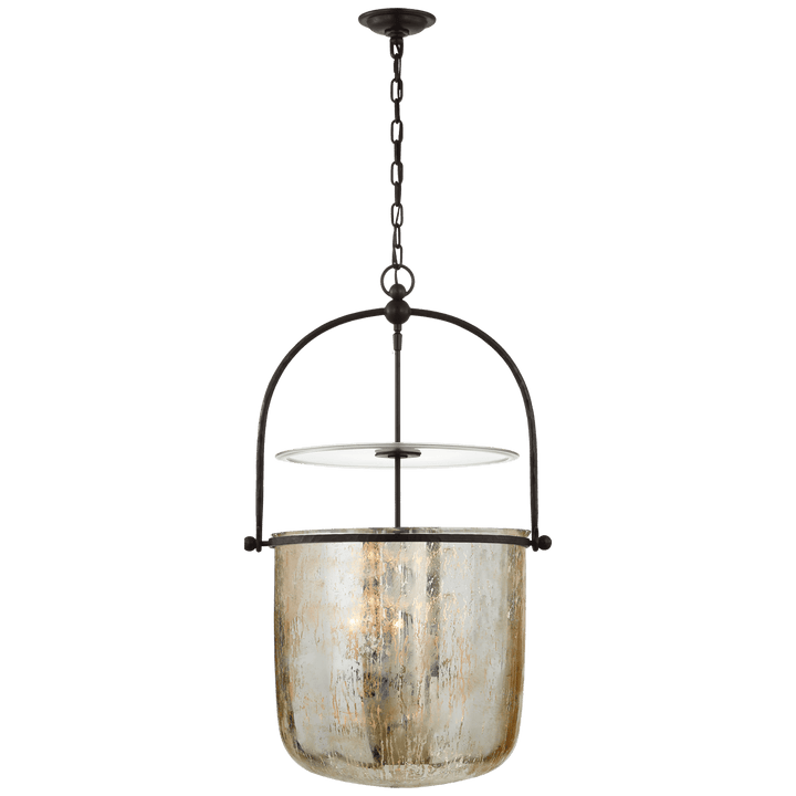 Lorford Smoke Bell Lantern in Aged Iron with Mercury Glass