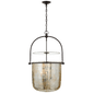 Lorford Smoke Bell Lantern in Aged Iron with Mercury Glass