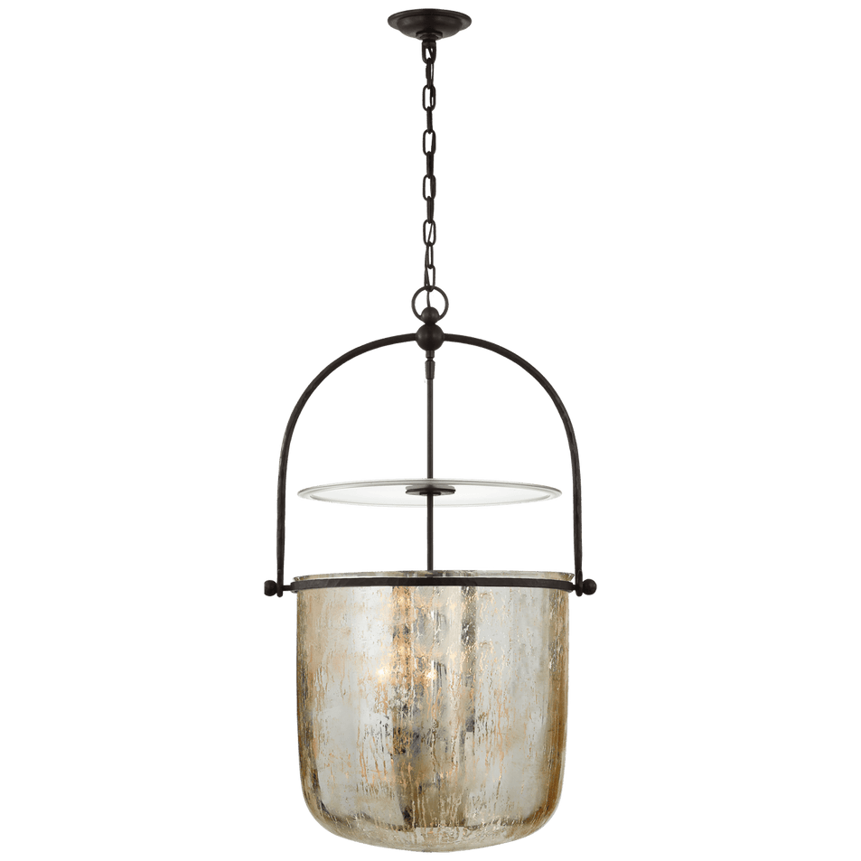 Lorford Smoke Bell Lantern in Aged Iron with Mercury Glass