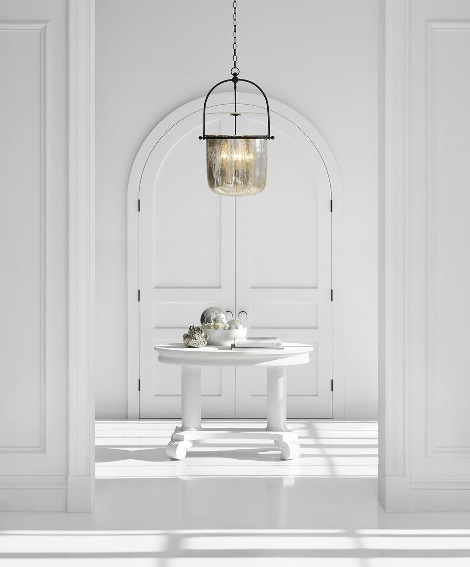 Lorford Smoke Bell Lantern, a premium Lantern light by Visual Comfort. Close - up image of its design.