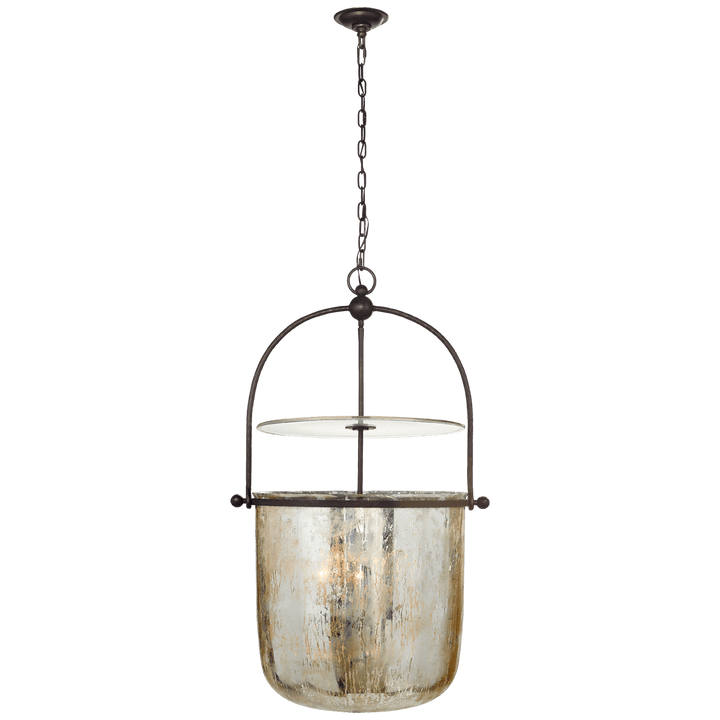 Lorford Large Smoke Bell Lantern in Aged Iron with Antiqued Mercury Glass