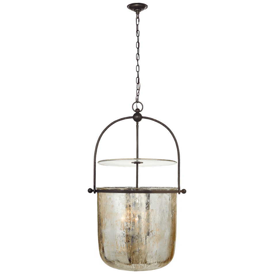 Lorford Large Smoke Bell Lantern in Aged Iron with Antiqued Mercury Glass