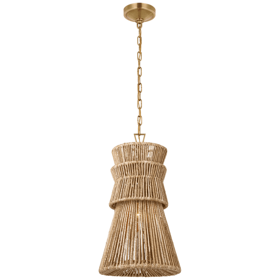 Antigua 13" Pendant in Antique-Burnished Brass and Natural Abaca