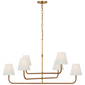 Basden Extra Large Three Tier Chandelier in Antique-Burnished Brass and Natural Rattan with Linen Shades