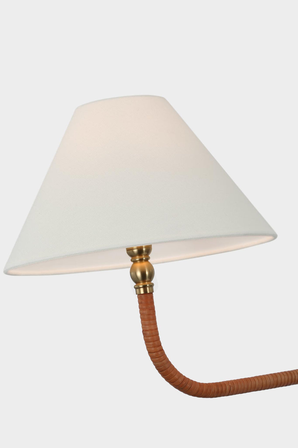 Basden Extra Large Linear Chandelier in Antique-Burnished Brass and Natural Rattan with Linen Shades