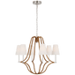 Biscayne Large Wrapped Chandelier in Polished Nickel and Natural Rattan with Linen Shades