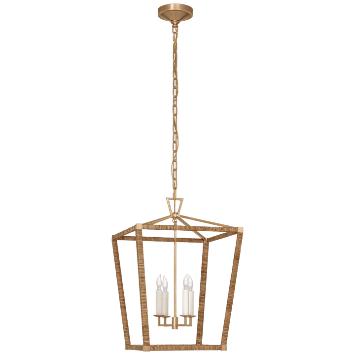Darlana Medium Wrapped Lantern in Antique-Burnished Brass and Natural Rattan