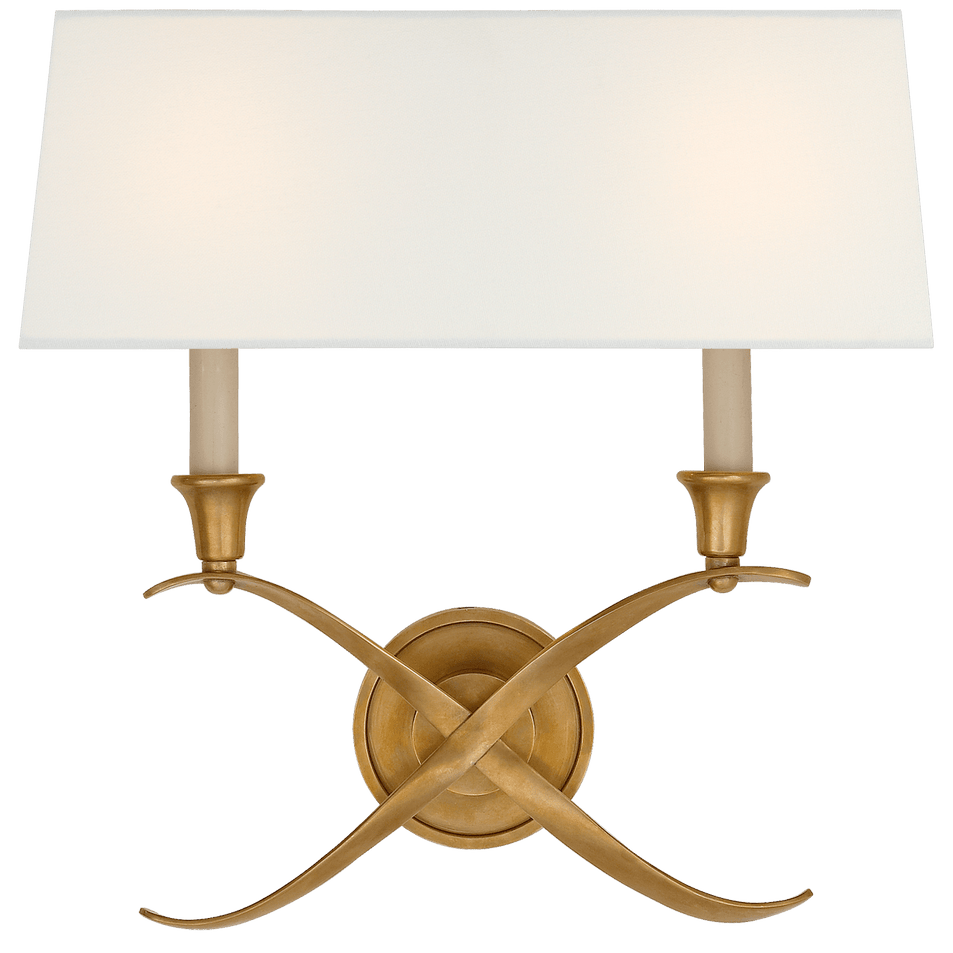 Cross Bouillotte Large Sconce in Antique-Burnished Brass with Linen Shade