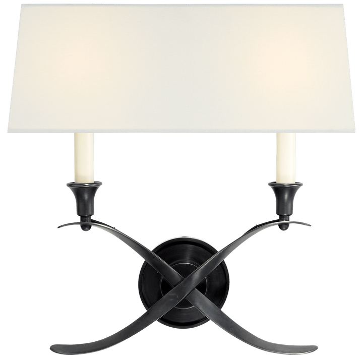 Cross Bouillotte Large Sconce in Bronze with Linen Shade