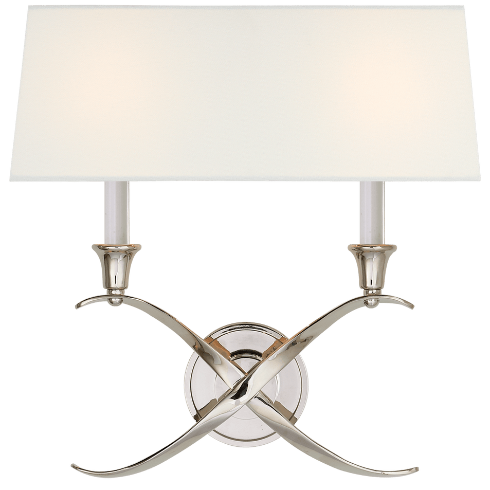 Cross Bouillotte Large Sconce in Polished Nickel with Linen Shade