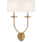 Symmetric Twist Double Sconce in Antique-Burnished Brass with Linen Shade
