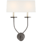 Symmetric Twist Double Sconce in Bronze with Linen Shade