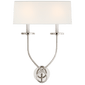 Symmetric Twist Double Sconce in Polished Nickel with Linen Shade