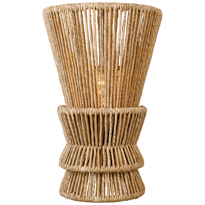 Antigua Medium Sconce in Antique-Burnished Brass and Natural Abaca
