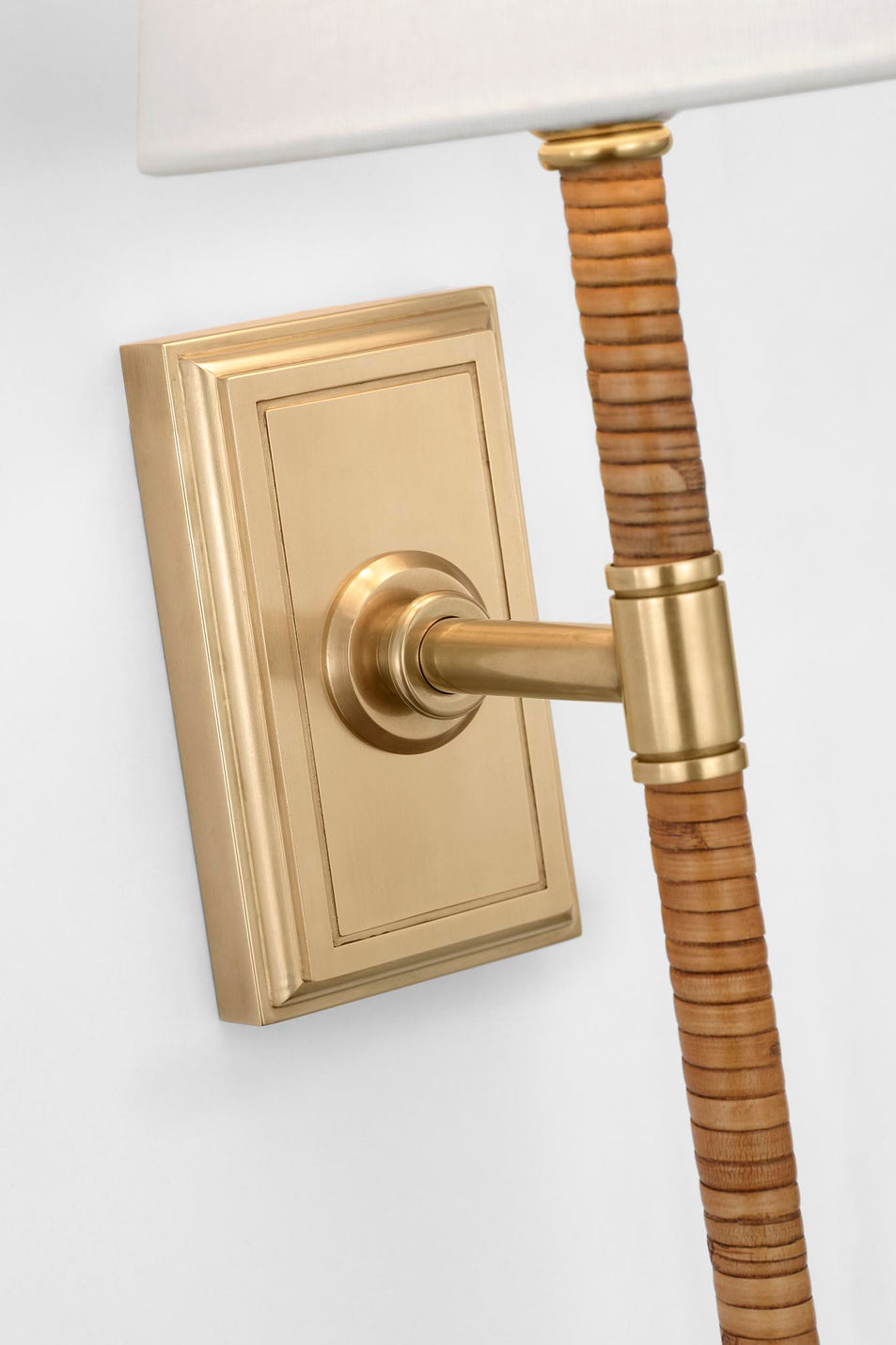 Basden 16" Tail Sconce in Antique-Burnished Brass and Natural Rattan with Linen Shade