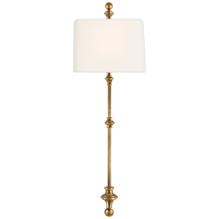 Cawdor Stanchion Wall Light in Antique-Burnished Brass with Linen Shade