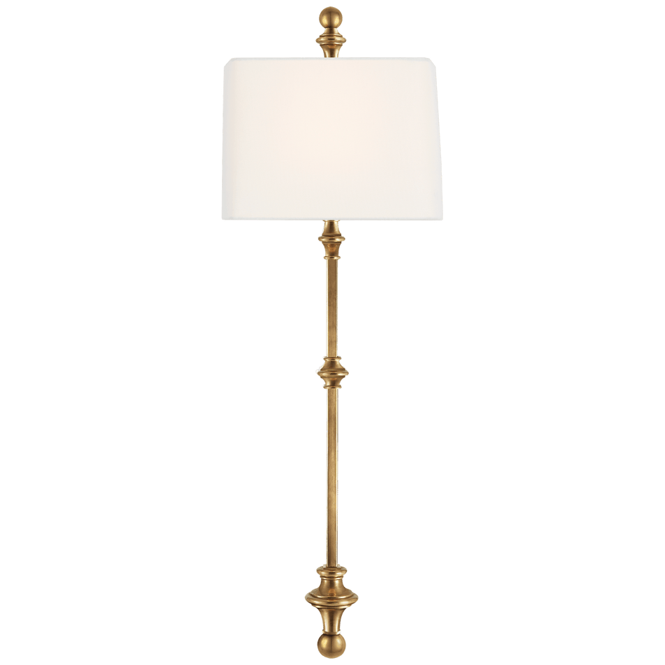 Cawdor Stanchion Wall Light in Antique-Burnished Brass with Linen Shade