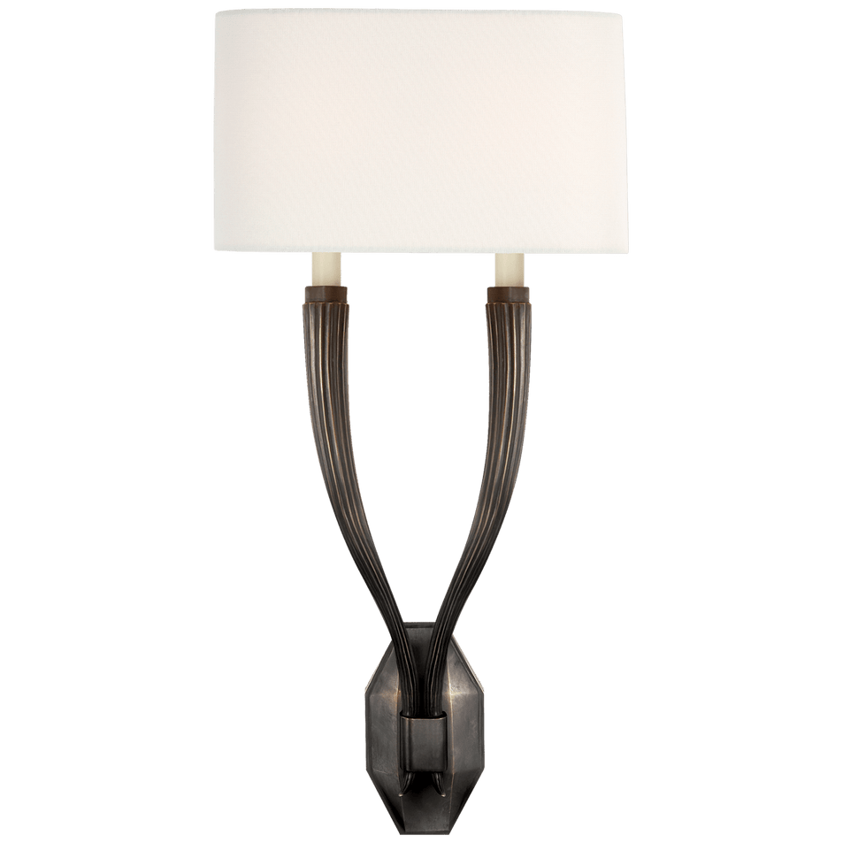 Ruhlmann Double Sconce in Bronze with Linen Shade