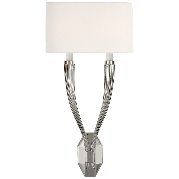 Ruhlmann Double Sconce in Polished Nickel with Linen Shade