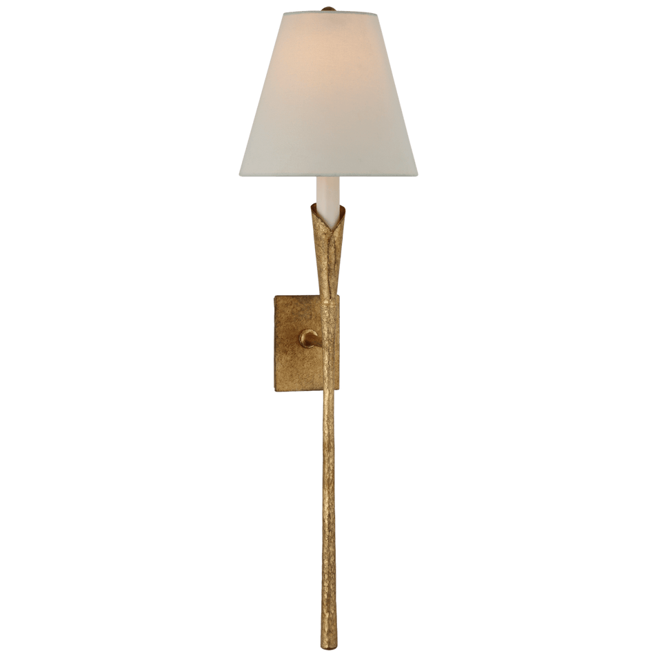 Aiden Large Tail Sconce in Gilded Iron with Linen Shade