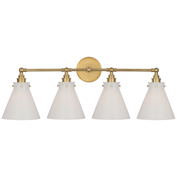 Parkington 32" Four Light Bath Bar in Antique-Burnished Brass with White Glass