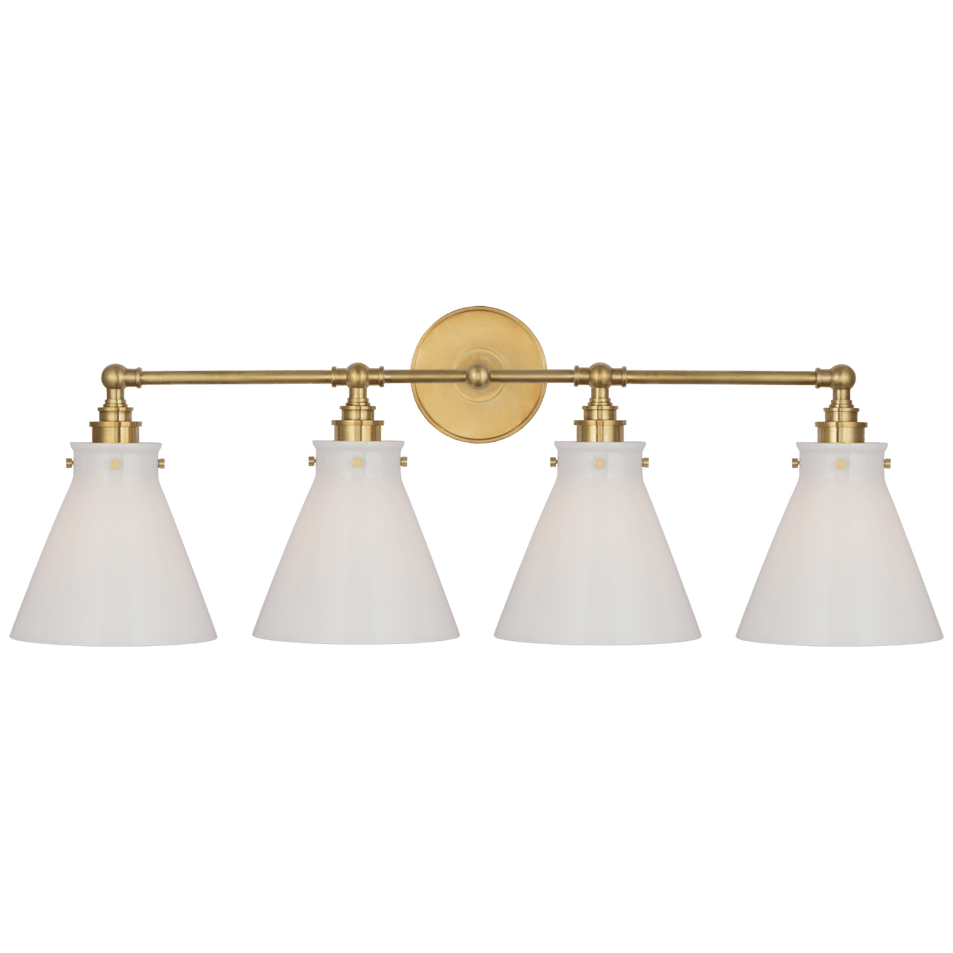 Parkington 32" Four Light Bath Bar in Antique-Burnished Brass with White Glass