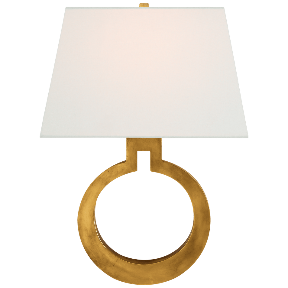 Ring Form Large Wall Sconce in Antique-Burnished Brass with Linen Shade