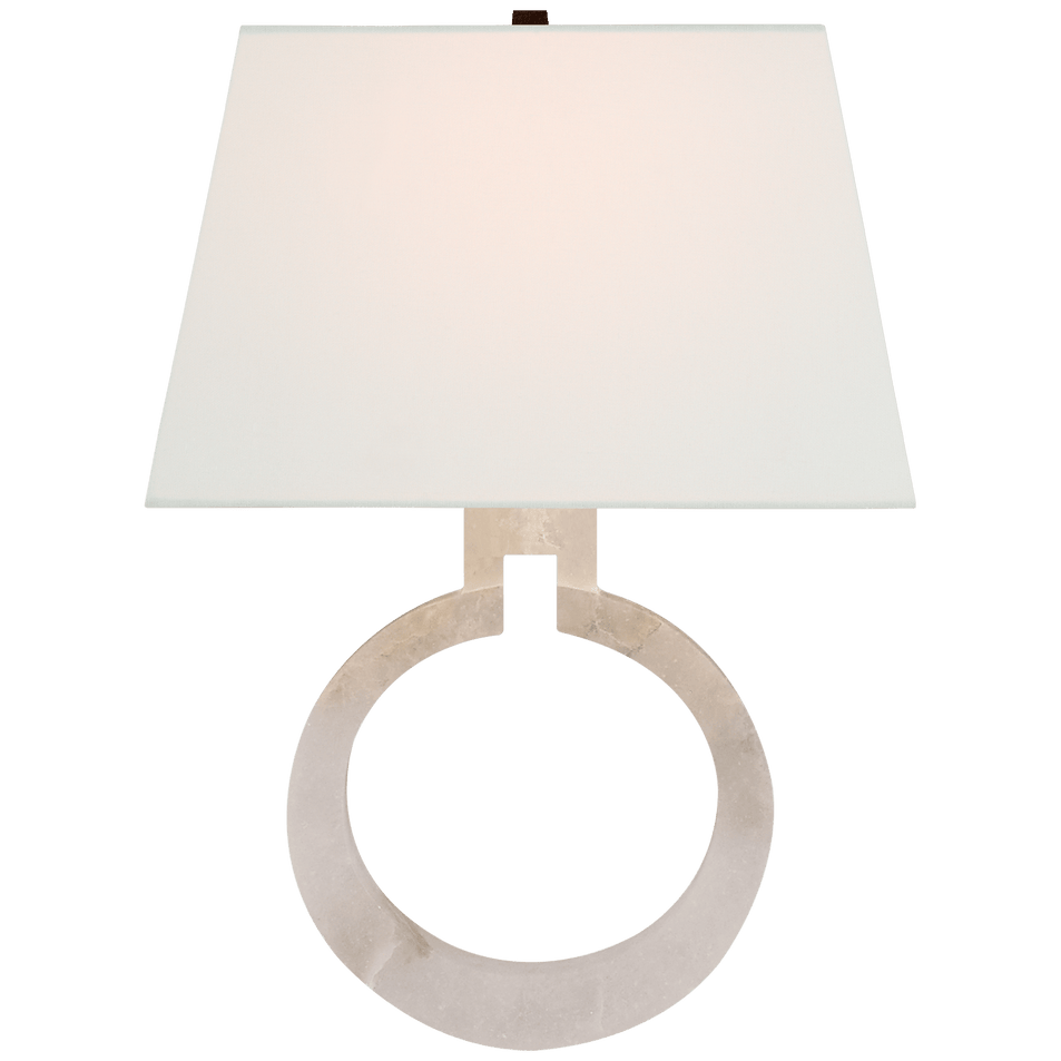Ring Form Large Wall Sconce in Alabaster with Linen Shade