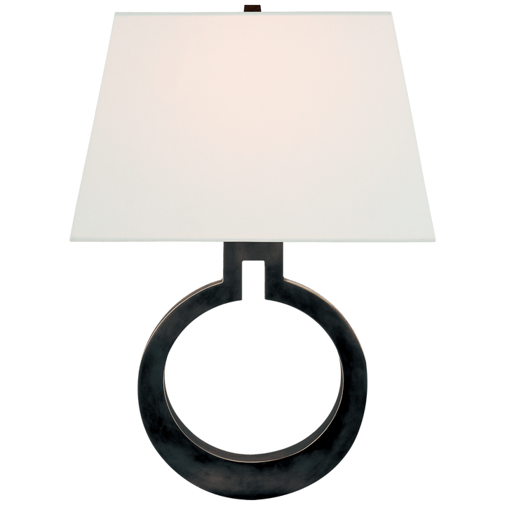 Ring Form Large Wall Sconce in Bronze with Linen Shade