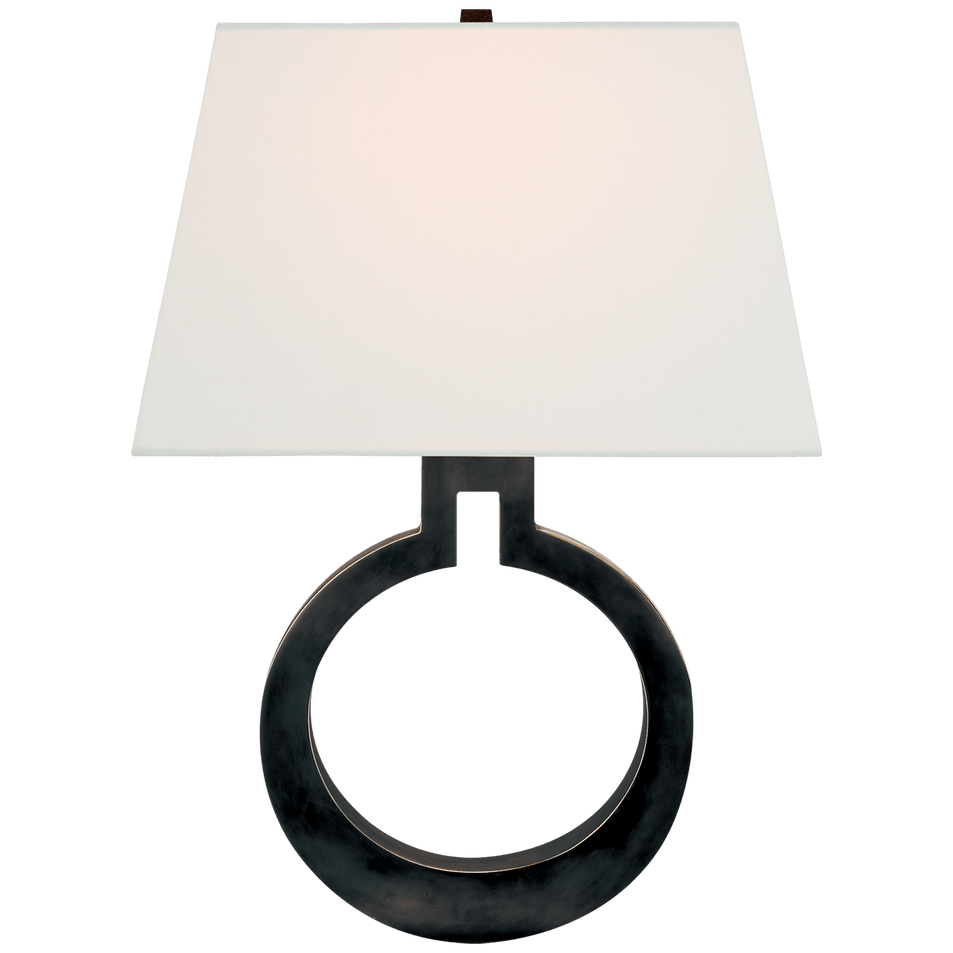 Ring Form Large Wall Sconce in Bronze with Linen Shade