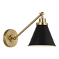 Wellfleet Single Arm Cone Task Sconce in Midnight Black and Burnished Brass with Matte Black