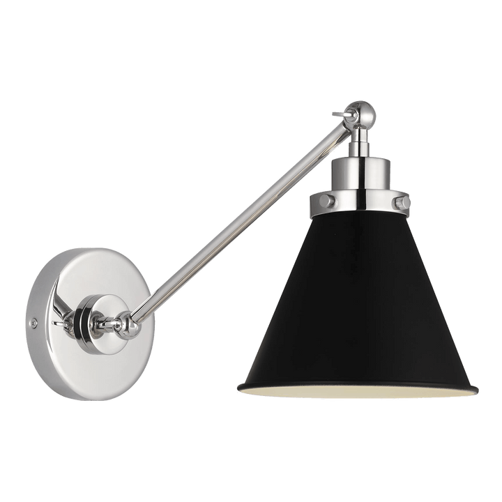 Wellfleet Single Arm Cone Task Sconce in Midnight Black and Polished Nickel with Matte Black