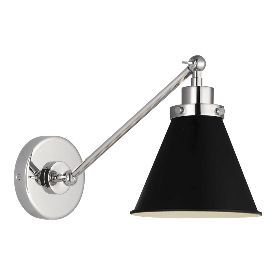 Wellfleet Single Arm Cone Task Sconce in Midnight Black and Polished Nickel with Matte Black