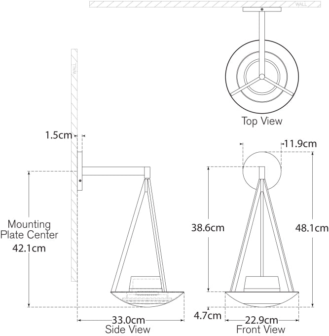 Настінний світильник Divina 19" Floating Bowl Sconce Креслення